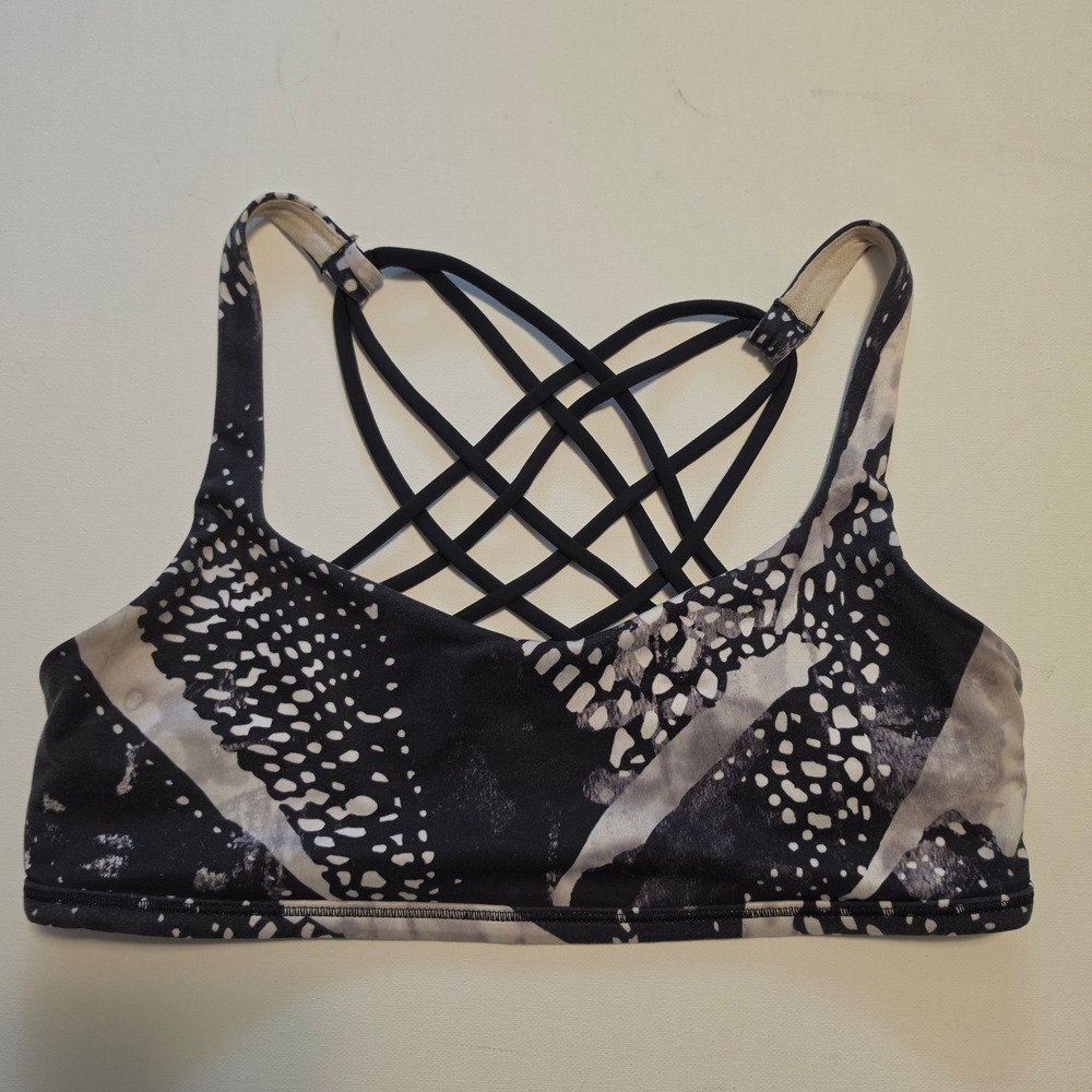 Lululemon Free To Be Wild Bra Abstract Dot Print Black White Size 6
